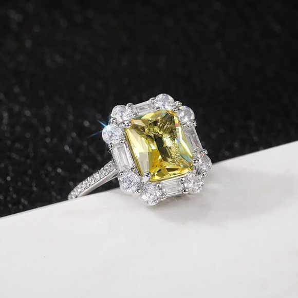 😍Radiant Yellow Zircon Sumptuous Silver Luxury Rings Women, K924 - Picture 3 of 8